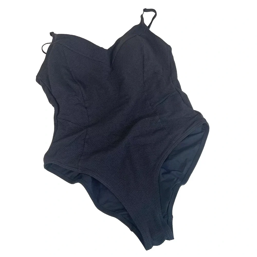 Bond-Eye One Piece Bikini Swim Suit‎ XS Black Adjustable Built-In Bra Backless